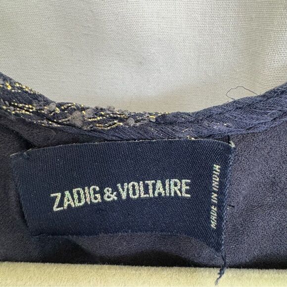Zadig & Voltaire Racy Navy Blue Metal Shift Tunic Mini Dress S - Picture 9 of 11
